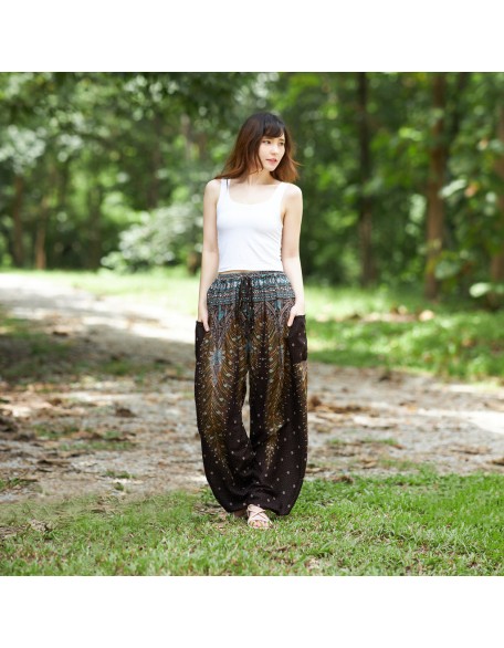 Drawstring Peacock Harem Pants