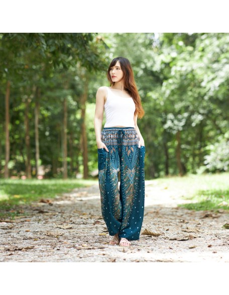 Drawstring Peacock Harem Pants