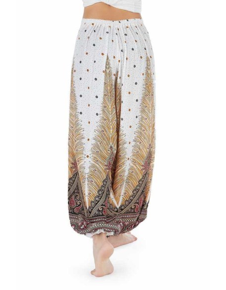 Women White Harem Pants - Peacock