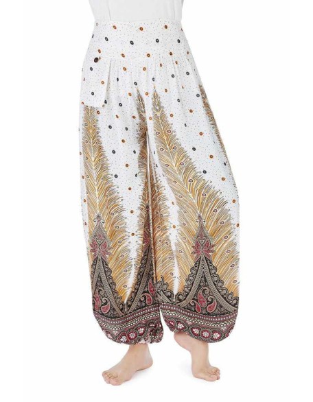 Women White Harem Pants - Peacock