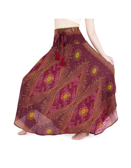 BURGUNDY FLOWER BOHO SKIRT