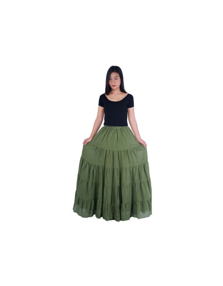 GREEN COTTON MAXI RUFFLE SKIRT