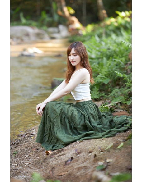 GREEN COTTON MAXI RUFFLE SKIRT