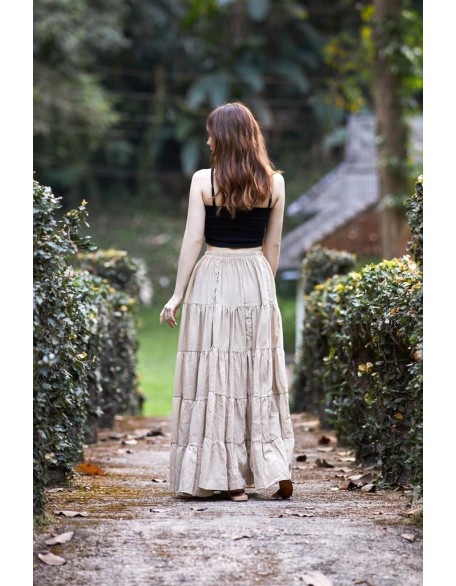 BEIGE COTTON MAXI RUFFLE SKIRT