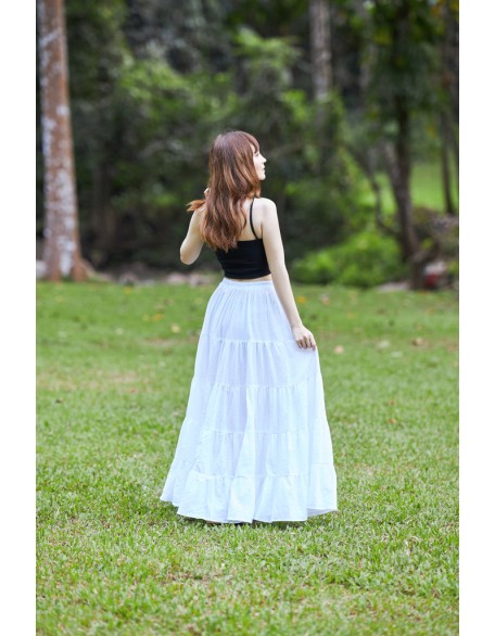 WHITE COTTON MAXI RUFFLE SKIRT