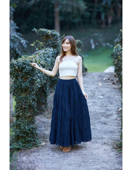 DARK BLUE COTTON MAXI RUFFLE SKIRT