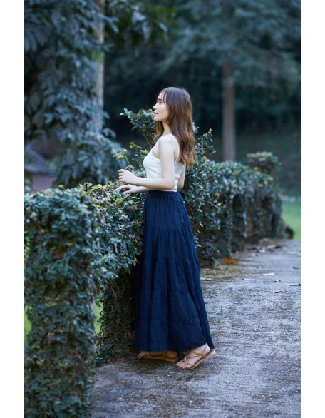 DARK BLUE COTTON MAXI RUFFLE SKIRT