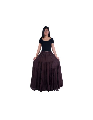 BROWN COTTON MAXI RUFFLE SKIRT