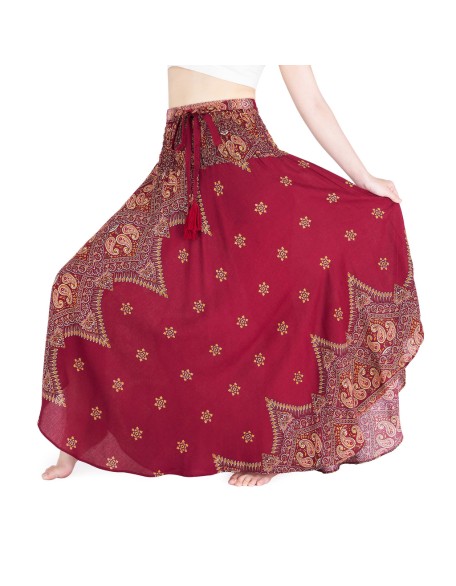 BURGUNDY FLOWY BOHO SKIRT