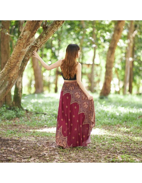 BURGUNDY FLOWY BOHO SKIRT