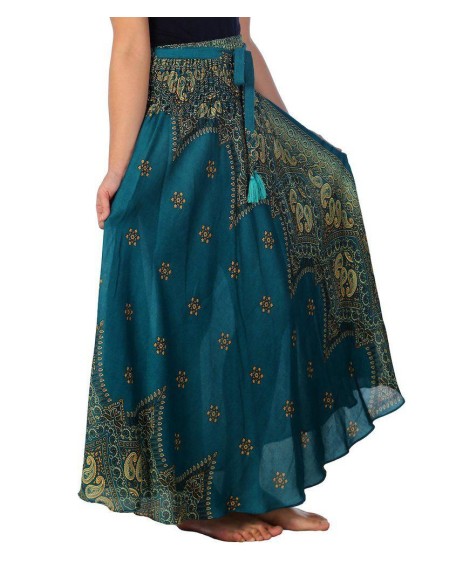 WOMENS TEAL BOHO MAXI SKIRT