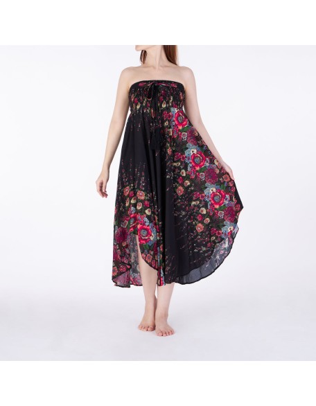 BLACK FLOWER LONG MAXI SKIRT