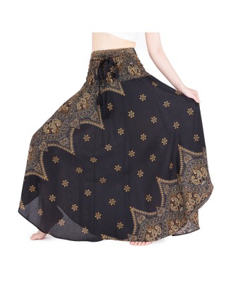 BLACK PEACOCK FLOWER LONG SKIRT