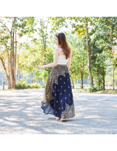 DARK BLUE PEACOCK FLOWER SKIRT