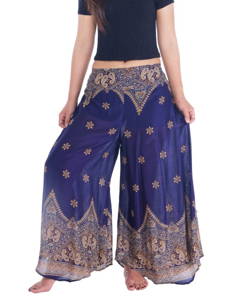 Womens Peacock Flower Palazzo Pants