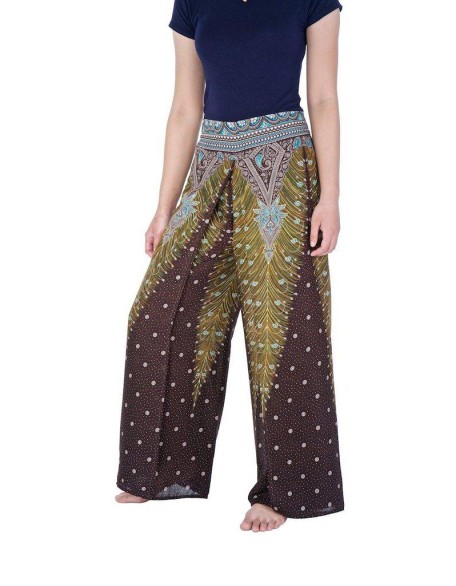 Wide Leg Pants with Peacock Design