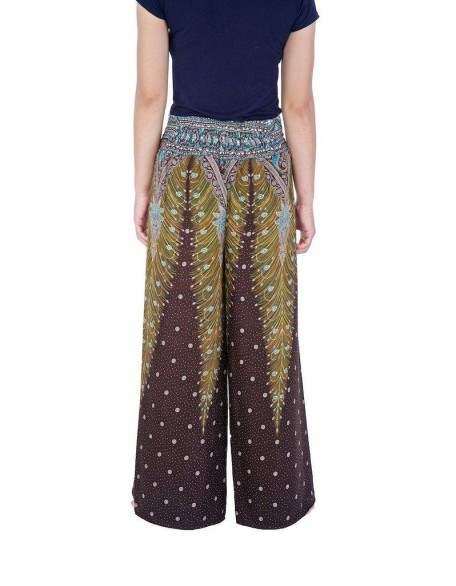 Wide Leg Pants with Peacock Design