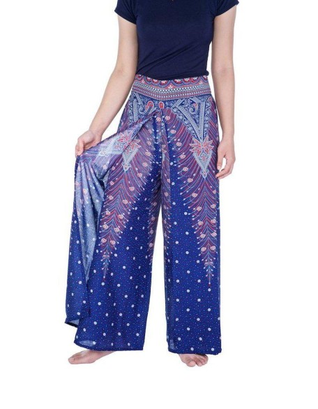 Wide Leg Pants with Peacock Design