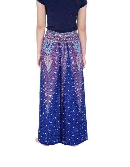 Wide Leg Pants with Peacock Design