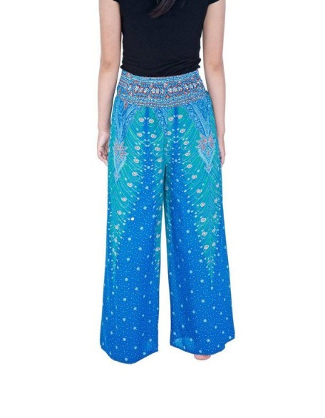 Wide Leg Pants with Peacock Design