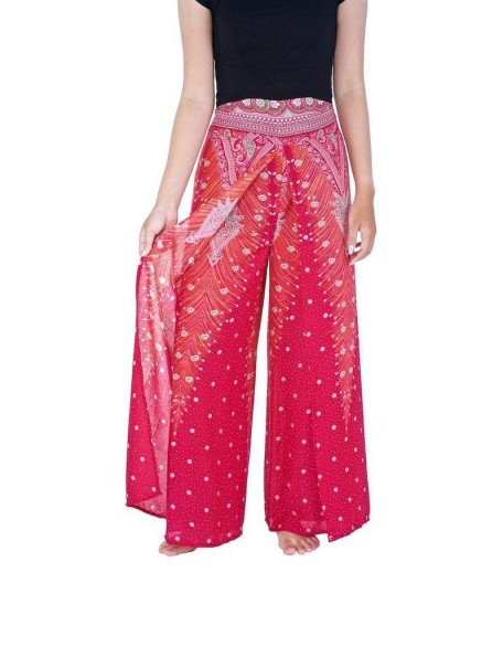 Wide Leg Pants with Peacock Design