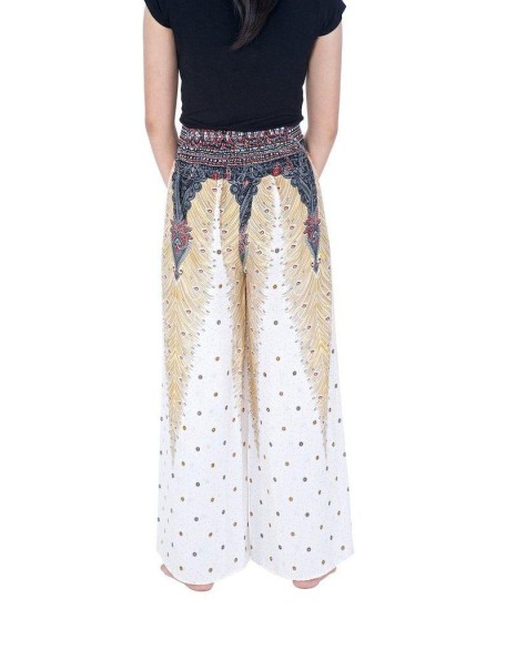 Wide Leg Pants with Peacock Design