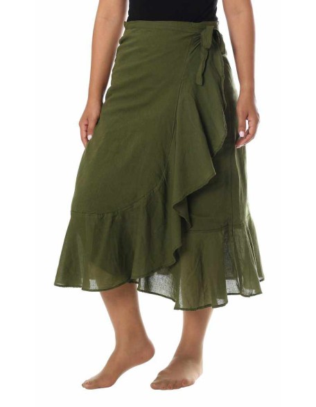 OLIVE GREEN COTTON MIDI SKIRT