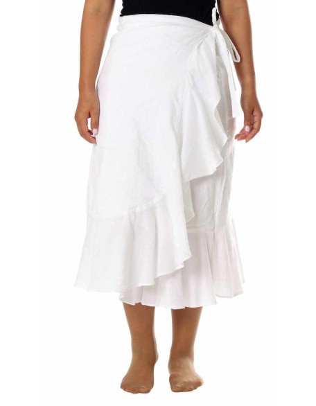 WHITE COTTON MIDI SKIRT