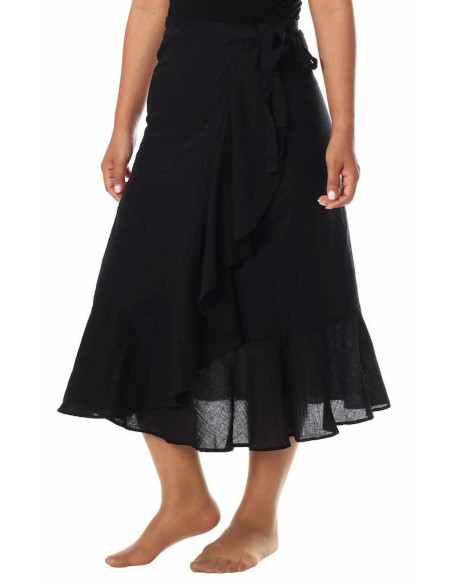 BLACK COTTON MIDI SKIRT