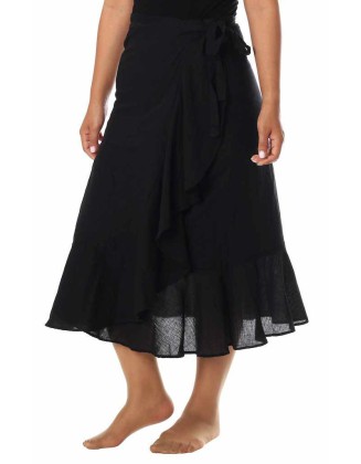 BLACK COTTON MIDI SKIRT