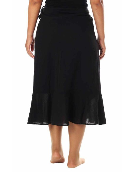 BLACK COTTON MIDI SKIRT