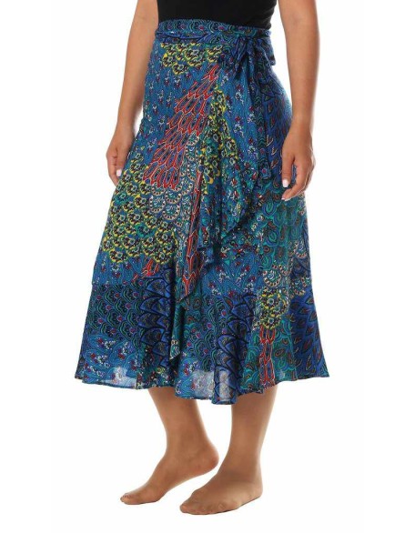 BLUE BOHO MIDI WRAP SKIRT