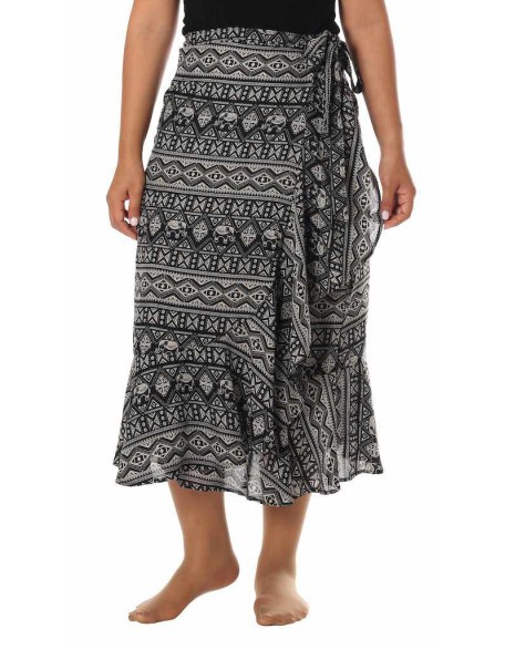 BLACK ELEPHANT MIDI WRAP SKIRT