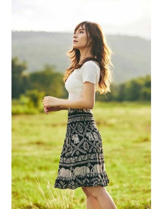 ELEPHANT PRINT SHORT BOHO SKIRT