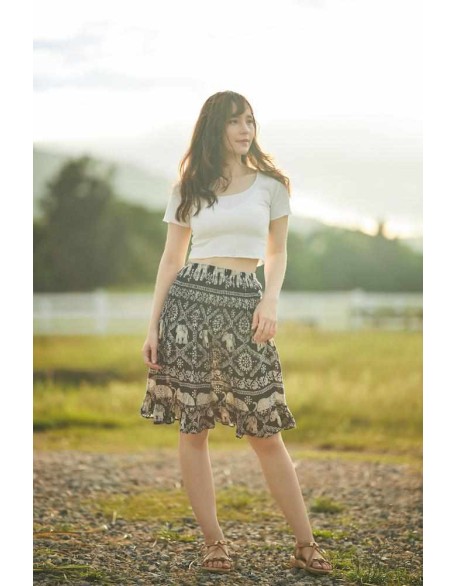 ELEPHANT PRINT SHORT BOHO SKIRT