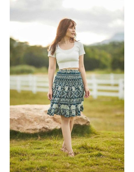 ELEPHANT PRINT SHORT BOHO SKIRT